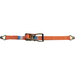 Sangle d'amarrage DIN EN 12195-2 longueur 8 m largeur 50 mm avec rochet + crochets pointu LC U 5000 daN