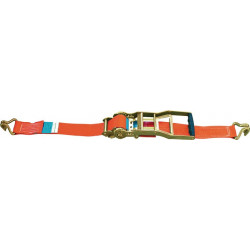 Sangle d'amarrage DIN EN 12195-2 longueur 8 m largeur 50 mm avec rochet à levier long+crochet pointu LC U 5000 daN