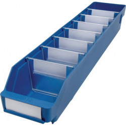 Boîte pour étagère L600xl120xH95mm bleue PP (Par 30)