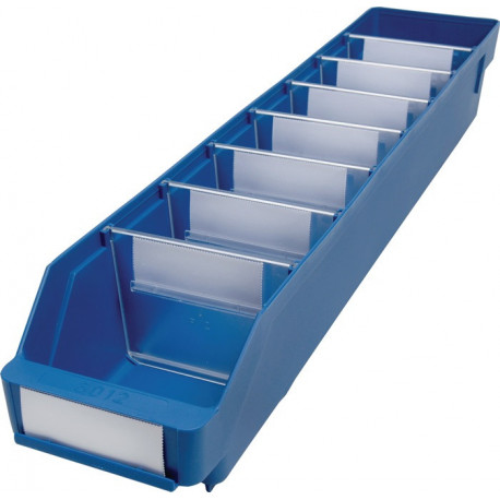 Boîte pour étagère L600xl120xH95mm bleue PP (Par 30)