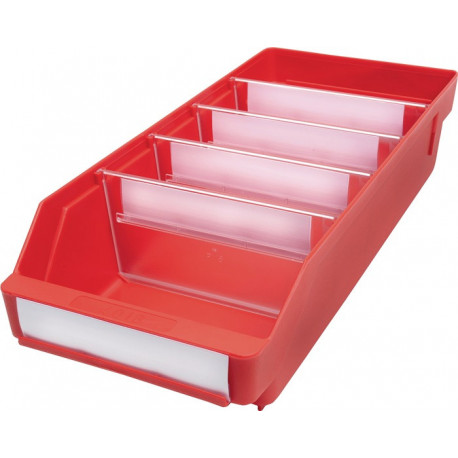 Boîte pour étagère L400xl180xH95mm rouge PP (Par 20)