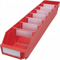 Boîte pour étagère L600xl120xH95mm rouge PP (Par 30)