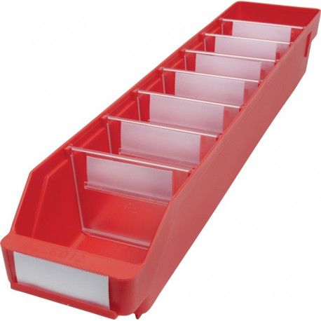 Boîte pour étagère L600xl120xH95mm rouge PP (Par 30)