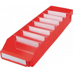 Boîte pour étagère L600xl180xH95mm rouge PP (Par 20)