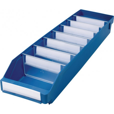 Boîte pour étagère L600xl180xH95mm bleue PP (Par 20)