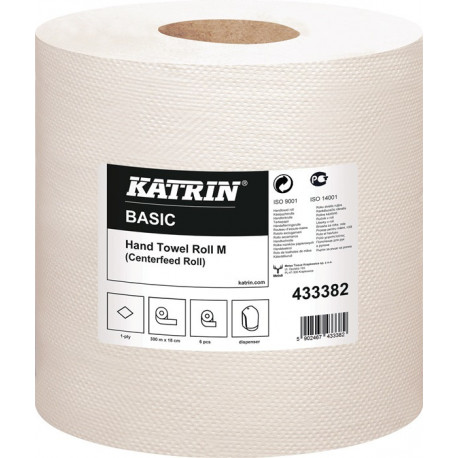 Rouleau de serviettes Katrin Basic M 300 1 couche blanc naturel L300env.mxl180en 