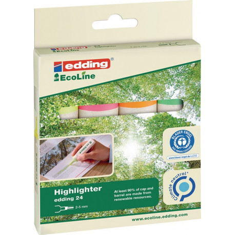 Surligneur 24 EcoLine coul. néon jaune/orange/rose/vert clair graduation 2-5 mm 