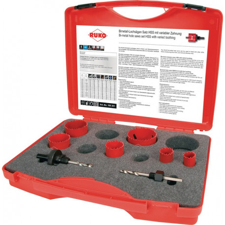 Jeu de scies cloches 8 pièces 19 - 57 mm prof. coupe 38 mm HSS-bi-métal RUKO 