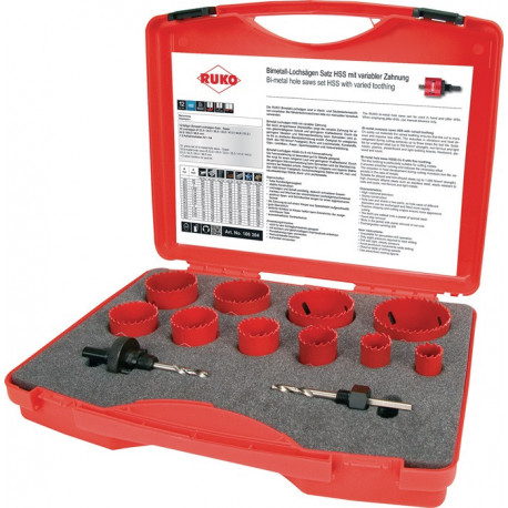 Jeu de scies cloches 12 pièces 22 - 68 mm prof. coupe 38 mm HSS-bi-métal RUKO 