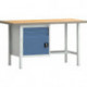 Établi PW 700 l.1500xP700xH840 mm hêtre Multiplex gris clair, RAL 7035 bleu brill., RAL 5007 2 tiroirs 1 porte