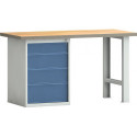 Établi PW 700 l.1500xP700xH840 mm hêtre Multiplex gris clair, RAL 7035 bleu brill., RAL 5007 4 tiroirs