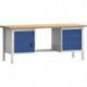 Établi PW 700 l.2000xP700xH840 mm hêtre Multiplex gris clair, RAL 7035 bleu gentiane, RAL 5010 4 tir. 1 porte