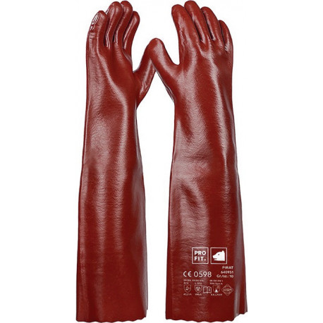 Gant protection ctre produits chimiques Pirat taille 10 rouge-brun PVC EN 388. E (Par 6)