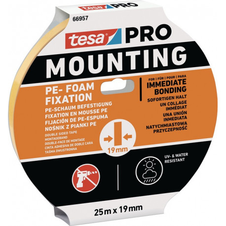 Bande adhésive de montage Mounting PRO PE-Fixation 66957 blanche longueur 25 m l (Par 16)