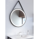 Miroir lumineux ELEGANZA avec boucle en cuir lisse noir 60 cm