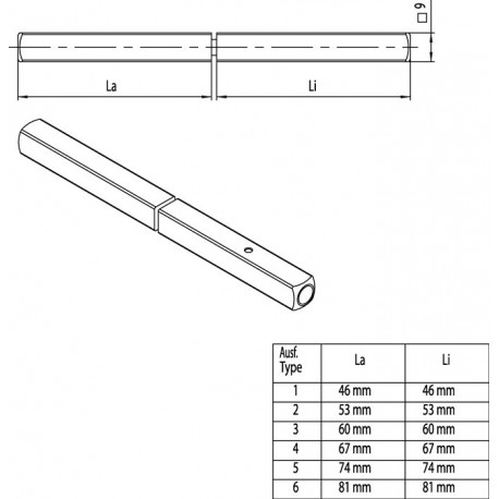 Carré porte OGRO 120 FS SECURE 9mm TS 51-57mm broche pleine fendue OGRO