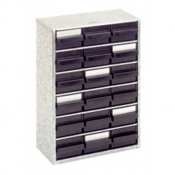 Casier de rangement pour petites pièces B.306xT.150xH.417mm avec 18 tiroirs cadre noir a.ESD-PP, galvanisé, avec câble de mise à la terre