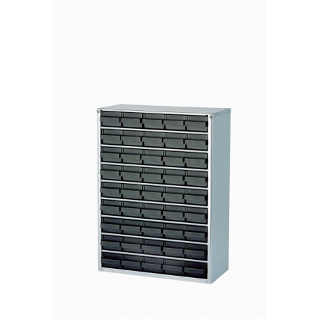 Casier de rangement pour petites pièces B.306xT.150xH.417mm 45 tiroirs noir a.Bâtiment ESD-PP galvanisé avec câble de mise à la terre RAACO