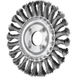 Brosse plate RBG 11512/22,2 ST 0,50 D. 115 mm épaisseur de fil 0,5 mm acier 12 mm 12500 min-¹ Vitesse de rotation maxi. 12500 min-¹ PFERD