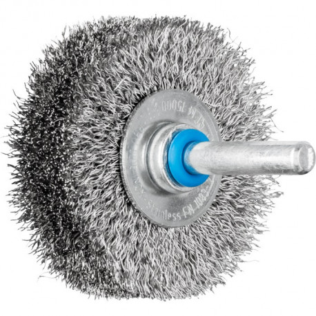 Brosse plate RBU 5015/6 INOX 0,20 D. 50 mm 6 mm épaisseur de fil 0,2 mm VA 15 mm 15000 min-¹ Vitesse de rotation maxi. 15000 min-¹ PFERD