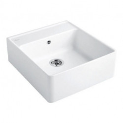 Evier Tradition (1 cuve), Modules, 595 x 220 x 630 mm, Installation sur un meuble sous lavabo ou bien fixé au mur , 1 cuve inclus Vidage automatique et Set de fixation pour montage sur meuble sous-évier Stone White CeramicPlus