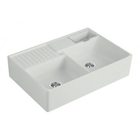 Evier Tradition (2 cuves), Modules, 895 x 220 x 630 mm, Installation sur un meuble sous lavabo ou bien fixé au mur, 2 cuves pouvant être fermées, inclus Vide-sauce transparent, Vidage manuel chromé et Set de fixationSteam