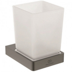 Brosse à dents en verre CONCA carré, avec support mural magnétique gris IDEAL STANDARD