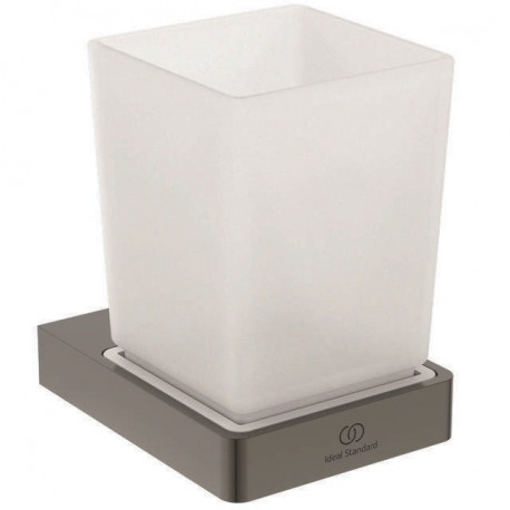 Brosse à dents en verre CONCA carré, avec support mural magnétique gris IDEAL STANDARD