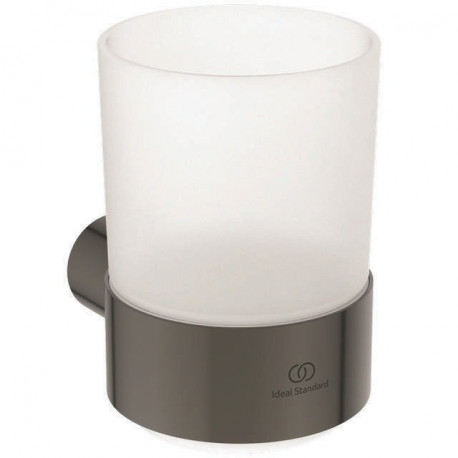 Brosse à dents en verre CONCA ronde, avec support mural magnétique gris IDEAL STANDARD