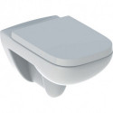 WC suspendu à fond creux Geberit RENOVA PLAN Rimfree. Ensemble avec siège de toilette blanc