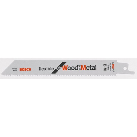 Lame de scie sabre pour bois avec métal, coupe droite fine, Réf. Bosch : S 922 HF, Qualité de lame de scie BiM, Long. totale 150 mm, Pas de dents : 2,5 mm