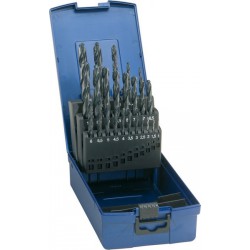 Jeu de forets hélicoïdaux, coffret plastique, en acier à coupe rapide, type N, DIN 338, rectifié, Ø h8 : 1,00-13,00 mm, Nombre de forets 25 pièces
